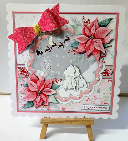 CHRISTMAS BUNNIES & POINSETTIA 7.5 Decoupage & Insert Mini Kit by Jackie Odonnell