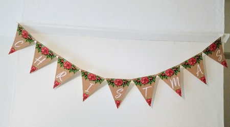 Printable Poinsettia on Kraft Paper Bunting by Jackie Odonnell