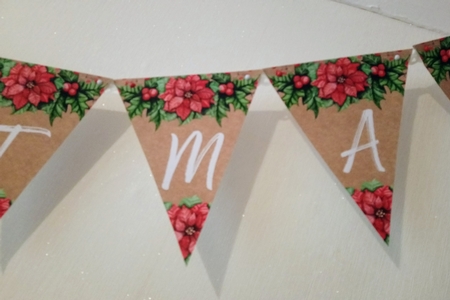 Printable Poinsettia on Kraft Paper Bunting by Jackie Odonnell