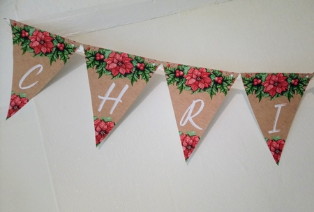 Printable Poinsettia on Kraft Paper Bunting by Jackie Odonnell