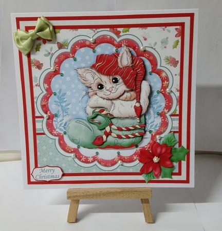 CHRISTMAS KITTY IN BOOT 7.5  Decoupage & Insert Mini Kit by Jackie Odonnell