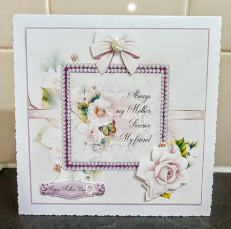 Mothers Day card front with decoupage and sentiments by Jackie Odonnell