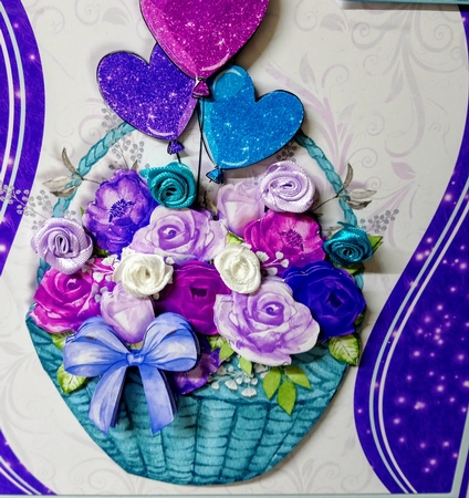 PURPLE ROSE BASKET 7.5 Decoupage & Insert Mini Kit All Occasions by Jackie Odonnell