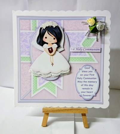 1ST HOLY COMMUNION or CONFIRMATION Girl Black Hair  & Verse 7.5 Decoupage & Insert Mini Kit by Jackie Odonnell
