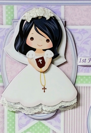 1ST HOLY COMMUNION or CONFIRMATION Girl Black Hair  & Verse 7.5 Decoupage & Insert Mini Kit by Jackie Odonnell