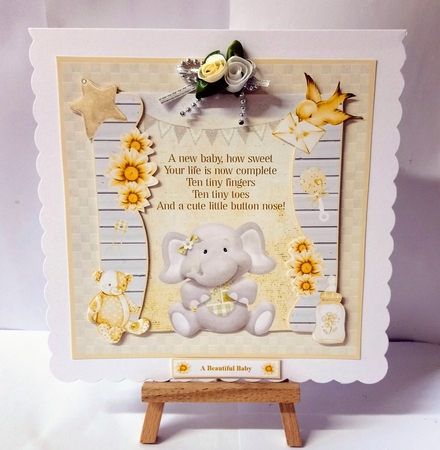 Cute Elephant Neutral Unisex Baby Card Mini Kit & Decoupage by Jackie Odonnell