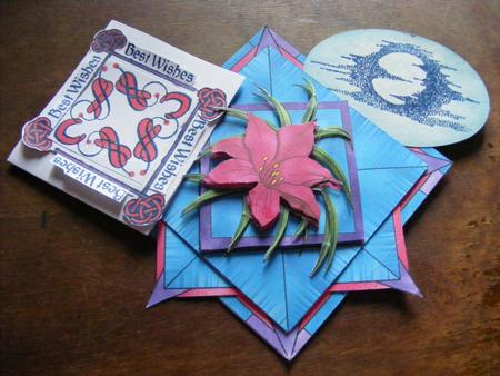 Blue Stained Glass Mandala with Pink Lily by Jackie Weatherstone
