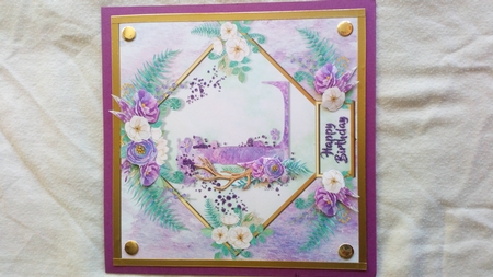 Metallic Gold & Mauve Boho Style Floral Alphabet Card Topper - L by Jacky Osborne