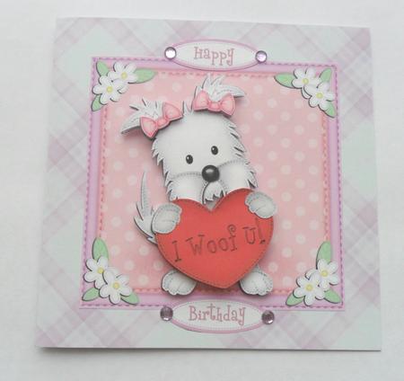 8 x 8 Jess the Westie's Heart Quick Card N 3D Decoupage by Jacqueline Bunnett