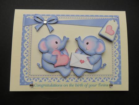 A5 Baby Elephant's Quick Card N 3D Decoupage by Jacqueline Bunnett