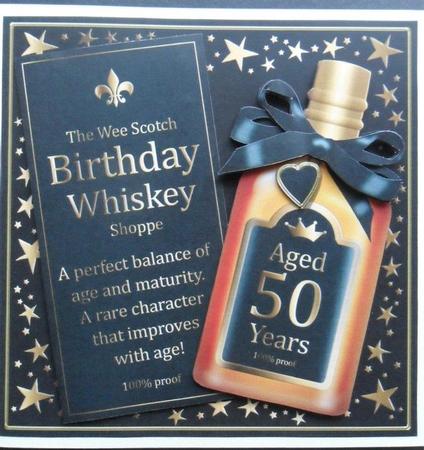 8 x 8 50th Birthday Whisky Scalloped Corner Topper by Jacqueline Bunnett