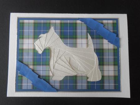 Scottie Dog Iris Folding Pattern with Blue Background by Jacqueline Bunnett