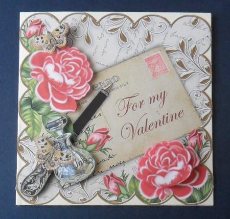 Red Rose Cream for My Valentine 6in Duo Corner Stacker by Jacqueline Bunnett