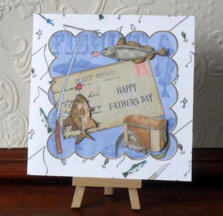 Blue Happy Fathers Day Fishing 8in Decoupage Topper by Jacqueline Bunnett