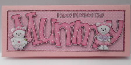 Large Dl Mothers Day Mummy Teddies Quick Card N 3D Decoupage by Jacqueline Bunnett