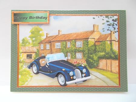 Country Cottage with Blue Vintage Car by Jacqueline Bunnett