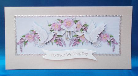 Wedding Ring Doves & Pink Flowers Large Dl Card Topper (4) by Jacqueline Bunnett