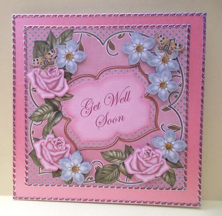 Pink Silver Fmk Get Well Soon 7in Fancy Decoupage Topper by Jacqueline Bunnett