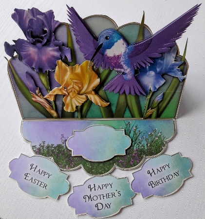 Hummingbird in Iris Garden - Scalloped Easel Card Kit by Jacqueline Sinden