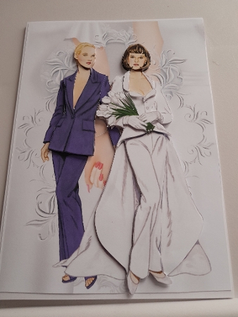 Bride and Bride Wedding Decoupage Purple Suit by Jacqueline Sinden
