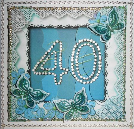 Blue Butterfly 40th Birthday 5in Scallop Side Stacker by Jacqueline Wardle