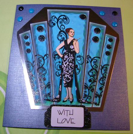 Art Deco Panels in Blue Glass with Lady by Jae Sutherland