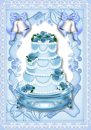 Blue Wedding Cake with Bells, A4 by Jan Barcelo