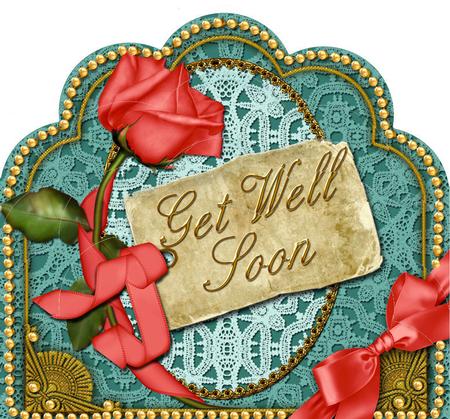 Coral Teal Rose Get Well Soon Scallop Bottom Stacker by Jan Barcelo