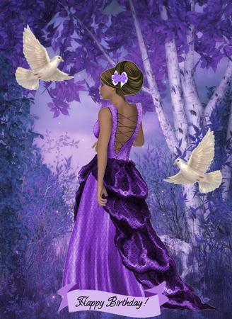 Purple Haze, Pretty Lady with Doves by Jan Barcelo