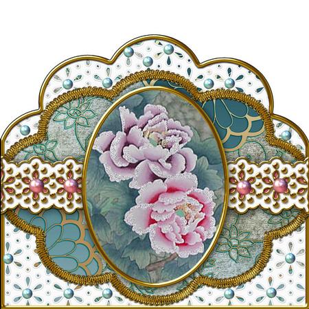 Oriental Peony Duo Anglaise Scallop Bottom Stacker by Jan Barcelo