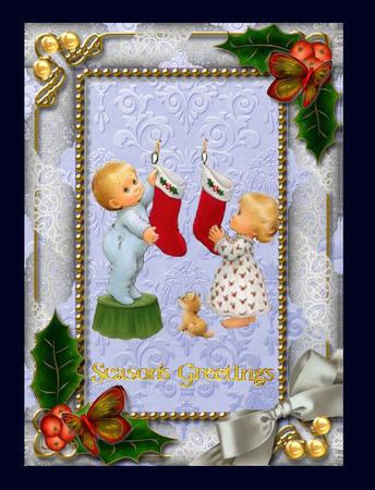 Blue Church Holly Ornate 7x5inch Plain Card Front and Frame by Jan Barcelo