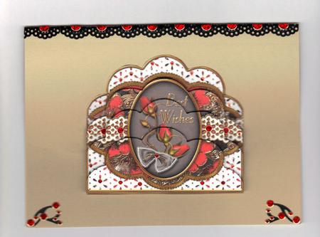 Black Red Rose Best Wishes Scallop Bottom Stacker by Jan Barcelo