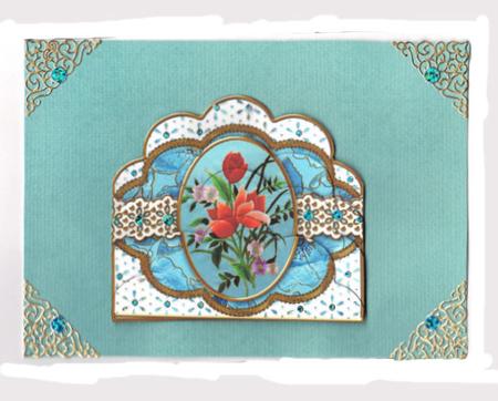 Blue Mixed Bouquet Em Anglaise Scallop Bottom Stacker by Jan Barcelo