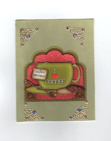 I Love Coffee Birthday Olive Cup 3D Decoupage Sheet by Jan Barcelo