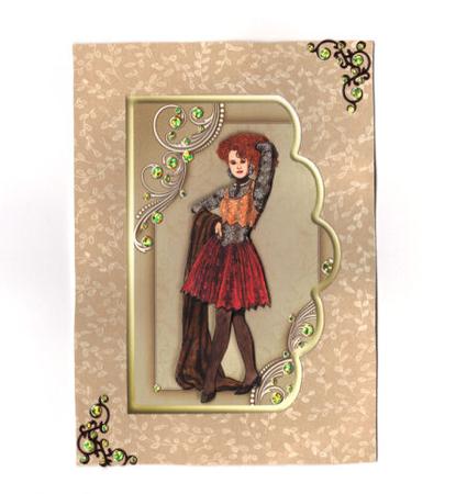 Retro Lady Scallope Edge Curve Card with Decoupage by Jan Barcelo