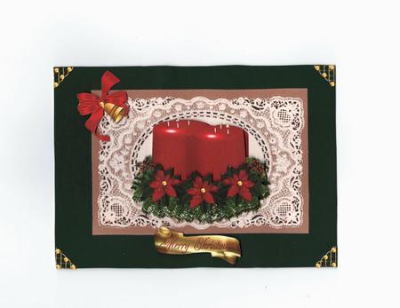 Red Christmas Candle with Holly on Vintage Lace by Jan Barcelo