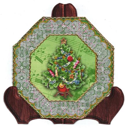 Christmas Tree Octagon Lace Picture Fold Card by Jan Barcelo