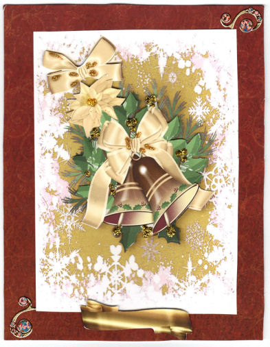 Gold Bells with Cream Bows in Snow Frame by Jan Barcelo