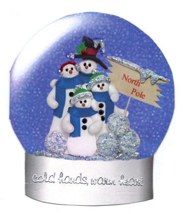 Snowmen Christmas Snow Globe Shaped Card by Jan Barcelo