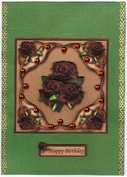 Roses in Copper and Brown 6x6 Card Front with Decoupage by Jan Barcelo