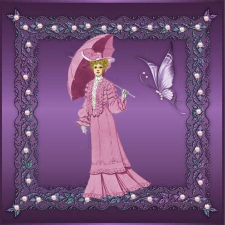 Butterflies and Lace Square Card Front in Purple by Jan Barcelo