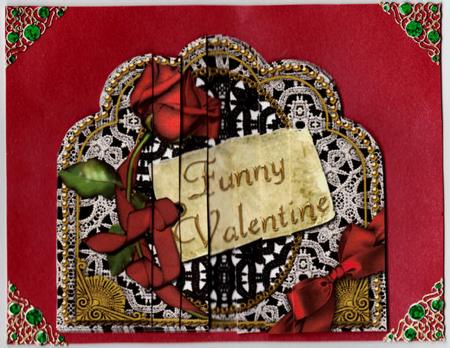 Funny Valentine Black Red Rose Ornate Scalloped Side Stacker by Jan Barcelo