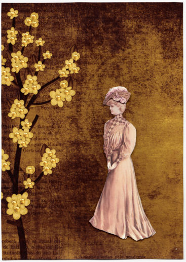 Vintage Oriental Dark Brown Blossom A4 Backing Paper by Jan Barcelo