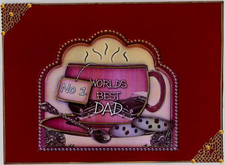 No 1 Worlds Best Dad Deep Red Cup 3D Decoupage Sheet by Jan Barcelo