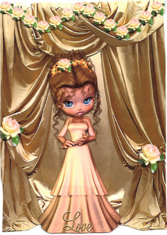 Pretty in Peach Roses, with Gold Drapes A4 by Jan Barcelo