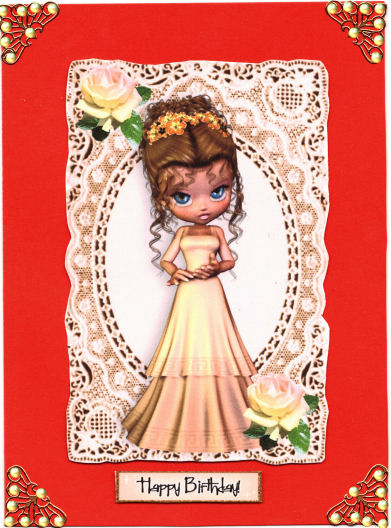 Pretty in Peach with Roses, on Vintage Lace Toppers by Jan Barcelo