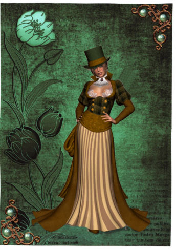 Vintage Green Tulips Border A4 Backing Paper by Jan Barcelo