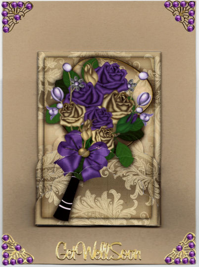 Gold and Lilac Rose Fan 7x5in Bottom Stacker Card Front by Jan Barcelo