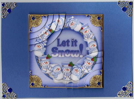 Blue Snowmen Let It Snow! 6in Duo Corner Stacker by Jan Barcelo