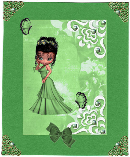 Little Lady in Green Dress on a Scalloped Envelope by Jan Barcelo